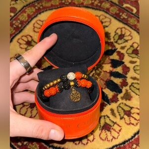 Rustic Cuff - Orange and Black Beaded Bracelet Set with case